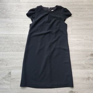 Loft Black Shift Dress Perforated Floral Collar Womens 0 Business Casual